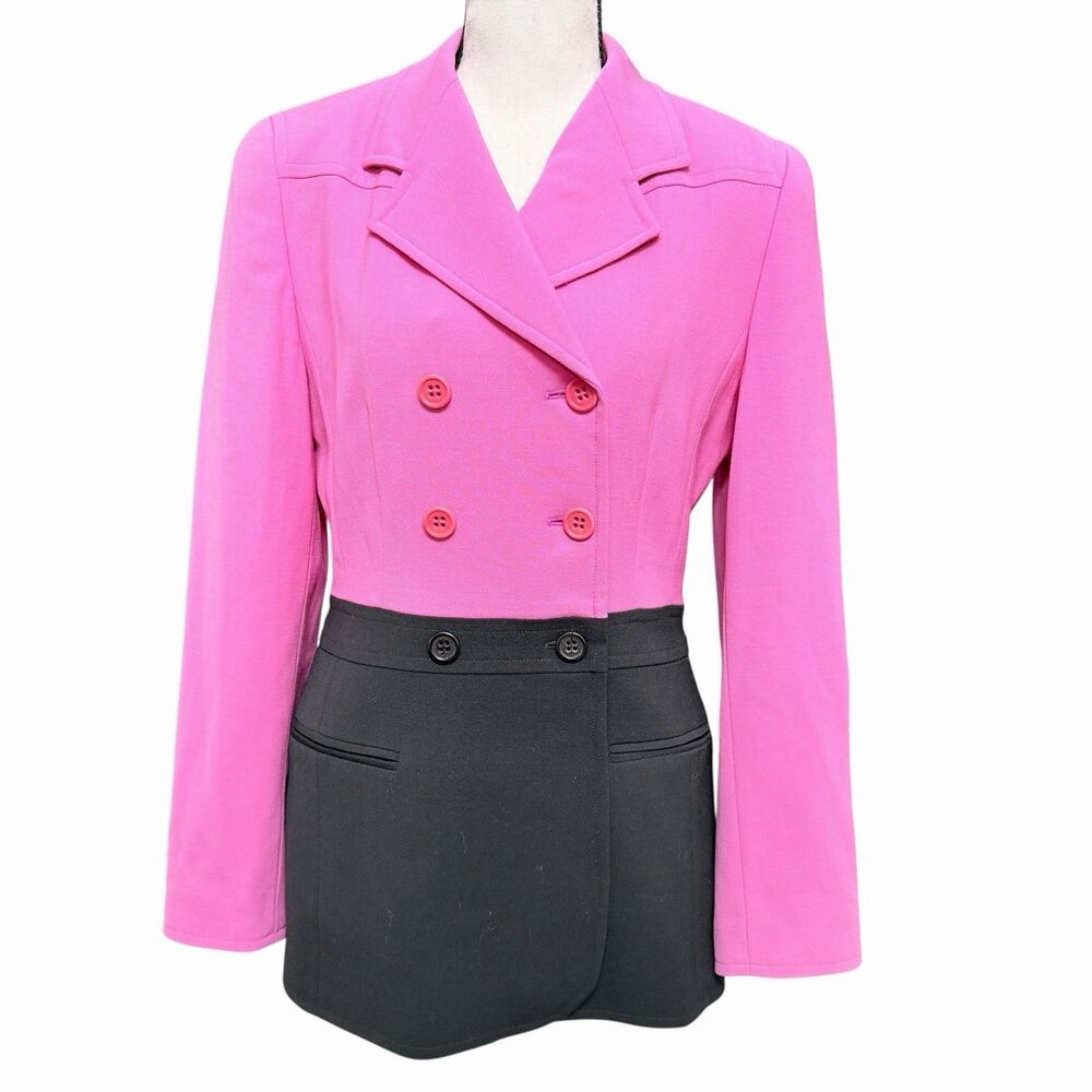 Vintage Louis Féraud Two Tone Colorblock Double Breasted Wool Blazer Sz 6–8